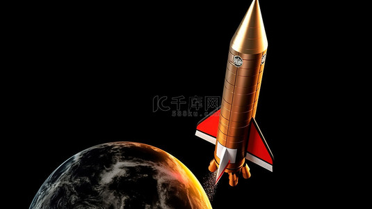 飞行火箭增长图和硬币的 3d 渲染