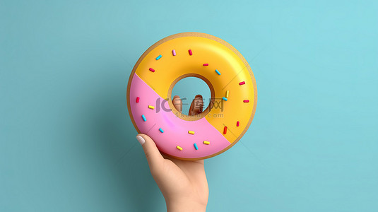 拿着报告背景图片_卡通手在孤立的背景下拿着甜甜圈图的 3D 插图