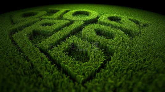 符手绘背景图片_绿草在 3d 中形成“意识”一词，呈现地球保护的概念