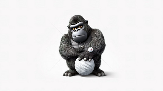 大猩猩背景图片_搞笑的 3D 大猩猩微笑着拿着高尔夫球