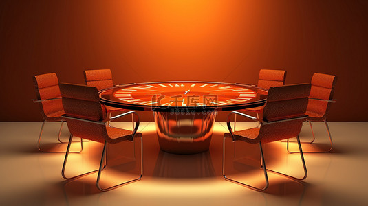 商务会议会议背景图片_带舒适扶手椅的报时圆桌 3D 商业理念