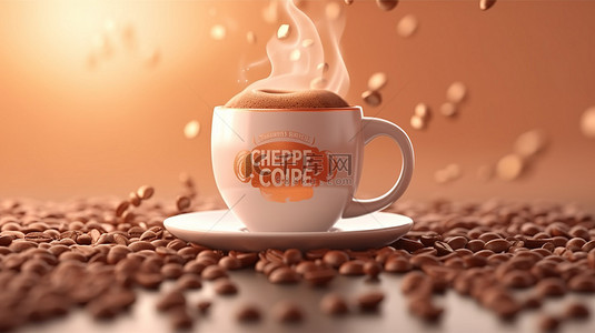 励志名言背景图片_芳香咖啡排版励志引言与咖啡豆和 3D 刻字