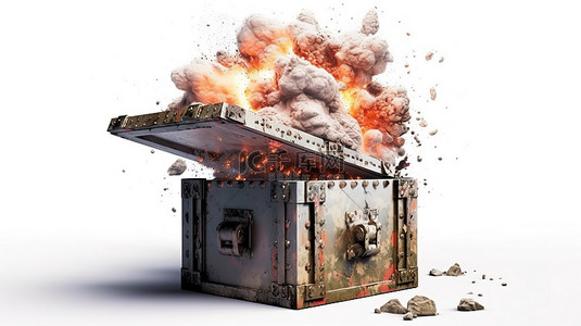 古武背景图片_孤立的军用板条箱装满炸药，在白色背景 3D 渲染中隔离