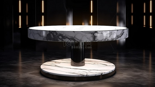 夜生活展示 3d 渲染空大理石桌，用于在餐厅夜吧或俱乐部前放置产品