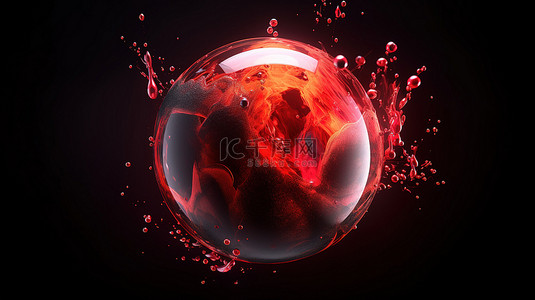 黑色背景下宇宙中运动的红色液体球体的优雅而豪华的 3D 插图