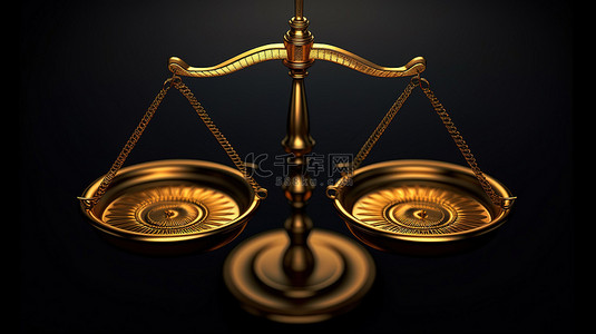 法律底线背景图片_用于法律标志设计的黑色背景上正义符号尺度的 3D 插图