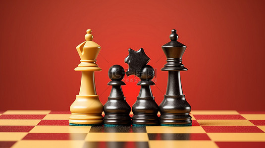 浪漫的国际象棋国王和王后人物，心形多色背景