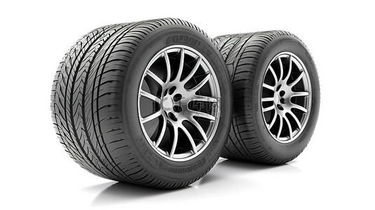 轮胎海波背景图片_带有 3d 渲染轮胎的隔离白色车轮