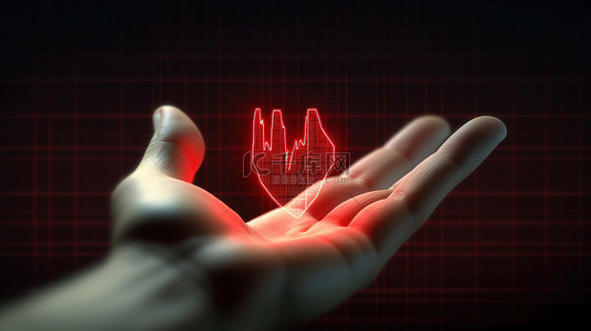 心律背景图片_3D 插图中用手描绘的心跳符号