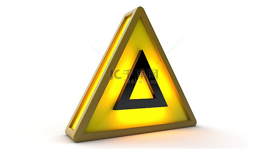 白色背景上带有高压警告标志 3d 渲染的黄色三角形符号