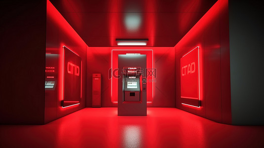 红色电脑科技背景图片_3d 渲染业务技术充满活力的红色 atm