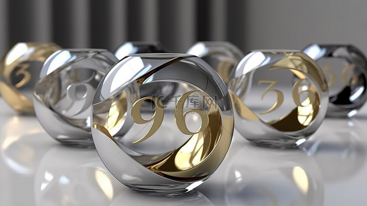 水晶玻璃背景图片_水晶玻璃银金周年纪念日 16 号的 3D 渲染插图