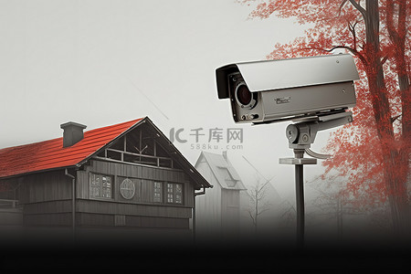 房屋安全背景图片_指向房屋方向的安全摄像头