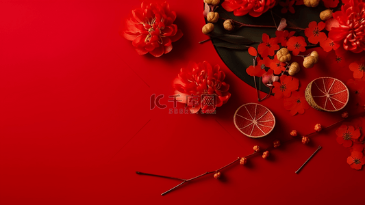 红色花卉植物中国风格节日广告背景