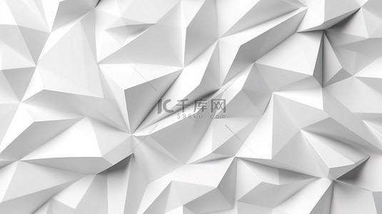 优雅低聚背景的高档 3D 插图，白色三角形几何形状