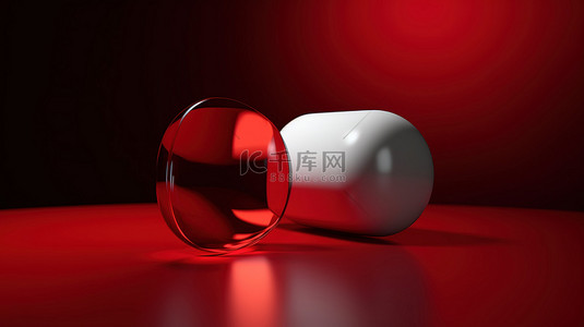 充满活力的红色背景上的红色和白色药丸的药房概念 3d 渲染