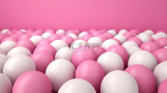 从人群中脱颖而出的气球在粉红色背景 3D 渲染的白色气球中间