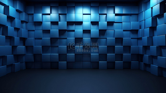深蓝色色调的方形 3d 墙背景
