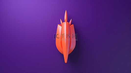 紫色背景下 3D 渲染胡萝卜标志的插图