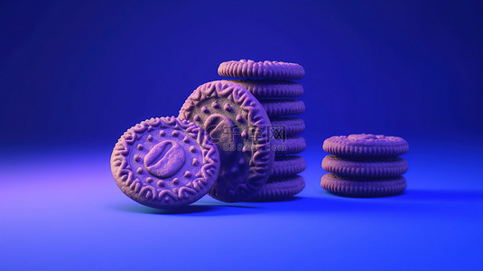 简约饼干背景图片_蓝色紫色 Crayola 背景上隔离的 3D 渲染中的简约饼干图标符号