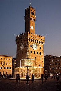 意大利街道背景图片_有钟楼的广场