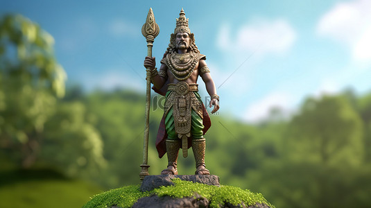 印度國王背景图片_以 3D 形式描绘的马哈巴里国王站在青翠的自然风光中，有充足的文字空间