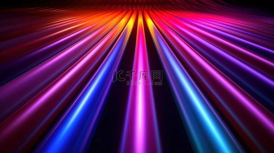 从带有霓虹灯色调的金属圆柱管中发出的辐射辉光抽象软聚焦 3D 插图