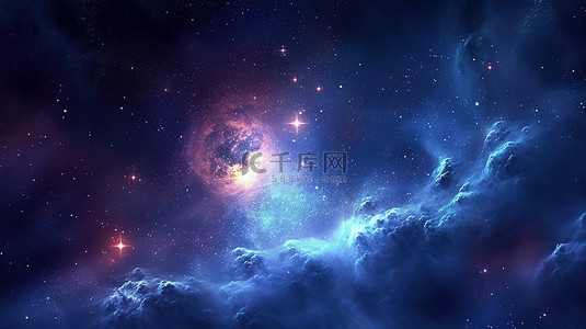 外太空星云背景图片_太空中充满天空的华丽星云的 3d 插图