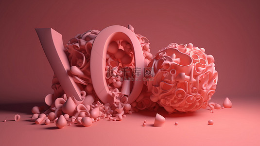 抽象粉红色印刷背景与 3d 爱情元素