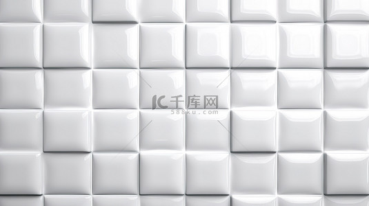 现代白色陶瓷背景，采用方形马赛克设计，非常适合家庭和厨房设置 3D 渲染