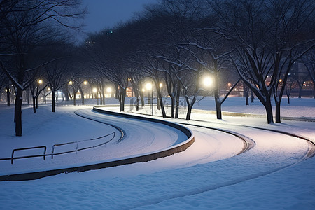 吉尔莫公园 尼奥斯公园 夜间下雪