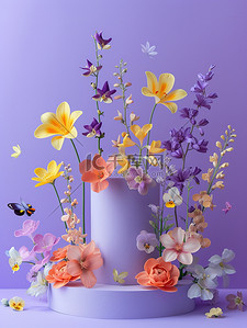 花朵背景紫色背景图片_春天花朵电商展台紫色背景