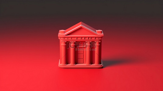 红色金融图标的 3D 渲染，轮廓代表移动银行业务符号