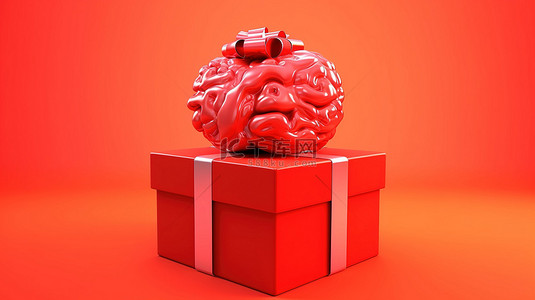 心理健康背景图片_红色背景创意礼品盒的聪明惊喜 3D 渲染
