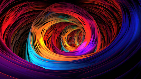 从神秘的虚空 3D 渲染中散发出的光芒四射的彩色线条