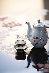 小玻璃瓶子背景图片_桌上的小日本茶壶和风扇
