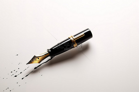 白色背景上的钢笔墨水和金色