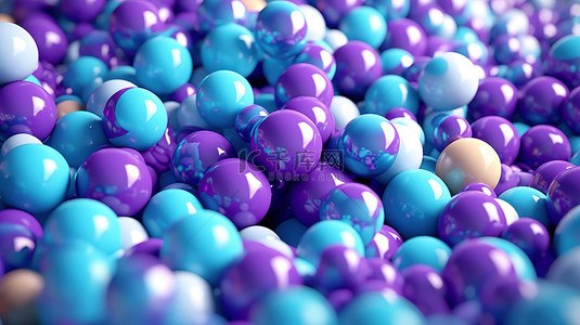 充满活力的 3D 渲染，呈现出高耸的动态蓝色和薰衣草色球体堆叠