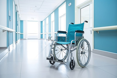 的轮椅背景图片_医院开放走廊里的轮椅