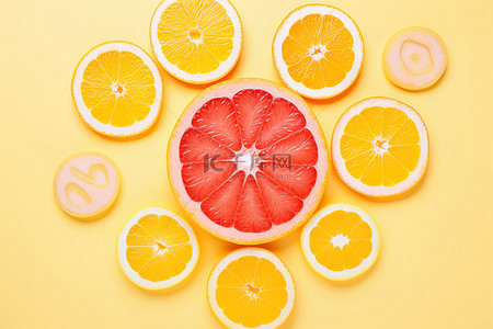 字母c背景图片_由柑橘类水果片制成的维生素C