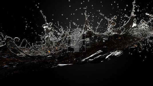 透明水泡背景图片_黑色背景下抽象设计中水溅的 3D 插图