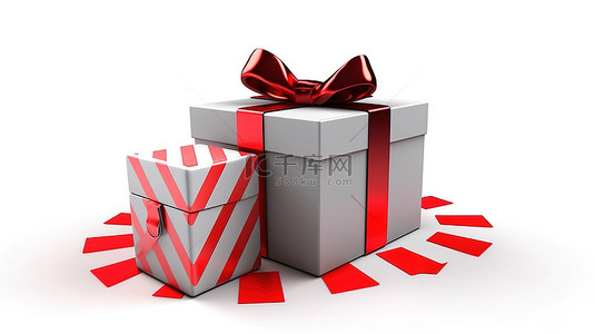 情人节礼物盒背景图片_空白背景 3D 隔离渲染上的禁止符号和礼物盒