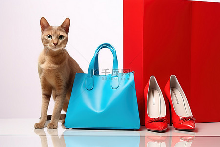 购物袋里的猫，高跟鞋和袋子