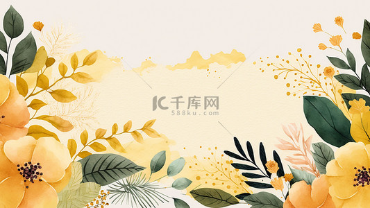 婚礼黄色背景背景图片_花卉植物水彩黄色背景