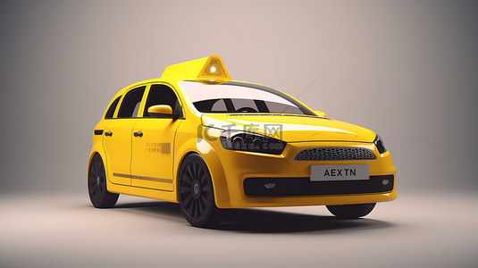 旅行黄色背景图片_3d 渲染中的黄色生态出租车