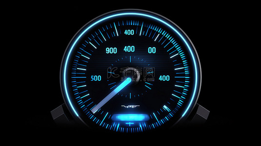 车速表背景图片_蓝色车速表图标与速度测量指针 3d 插图