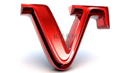 白色背景中的小写“v”3d 渲染有光泽的金属字体与红色汽车油漆