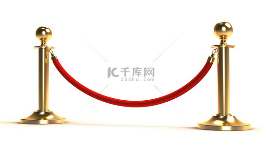 大绳背景图片_带红绳的白色屏障的孤立 3D 插图