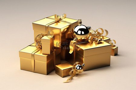 礼物盒子png背景图片_金色背景上的圣诞盒子