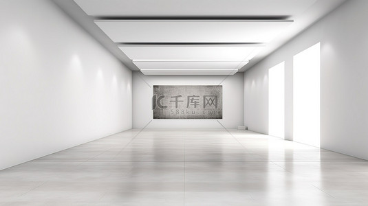 白色简约框背景图片_空荡荡的大厅的简约 3D 渲染，配有大空白白墙和混凝土地板